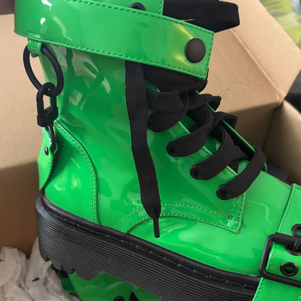 Neon Green Platform Combat Boots - Picture 5 of 7